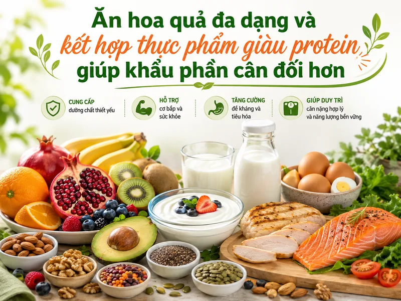 Ăn hoa quả đa dạng và kết hợp thực phẩm giàu protein giúp khẩu phần cân đối hơn